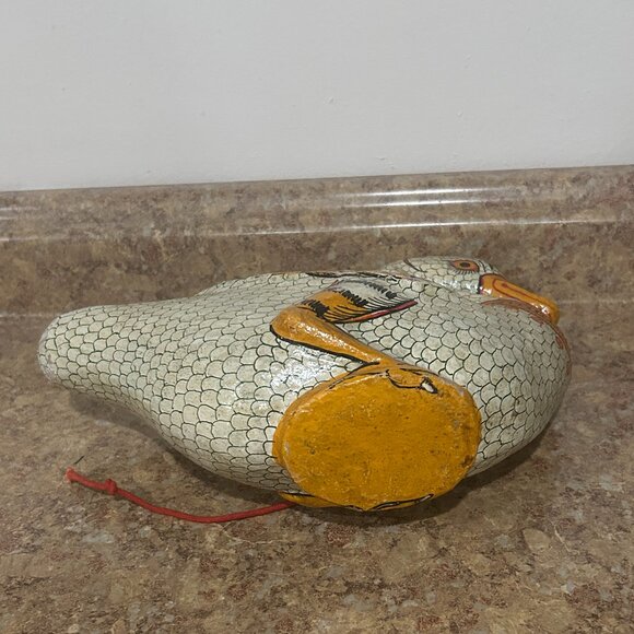 Vintage Indian ? Wood Wooden Hand Carved Decorated Duck Swan Bird Ornament Wood - Picture 7 of 7